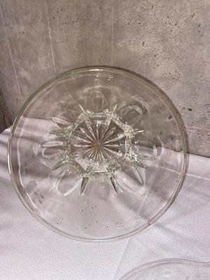 LEAD CRYSTAL SERVING BOWL, VTG CHIP AND DIP BOWL AND DECORATIVE HORS D’OEUVRES PLATTER
