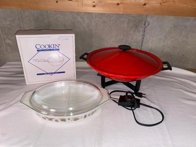 ELECTRIC STIR FRY/WOK, NEW SMALL FRY PAN AND CORNING WARE CASSEROLE DISH