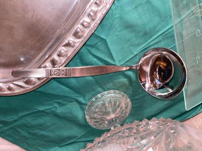 AL DISH, PEWTER PLATTER, LADEL, LARGE GLASS PLATTER