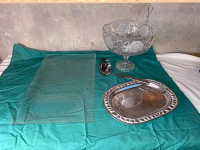 AL DISH, PEWTER PLATTER, LADEL, LARGE GLASS PLATTER