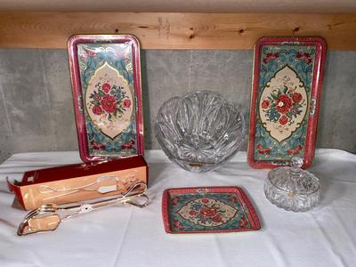 BEAUTIFUL LEAD CRYSTAL BOWL, ROYAL SILVER PLATED TONGS, AND MORE!