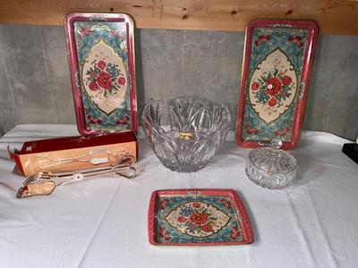 BEAUTIFUL LEAD CRYSTAL BOWL, ROYAL SILVER PLATED TONGS, AND MORE!