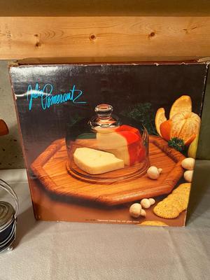 NEW ENAMELWARE FONDU POT AND MEAT AND CHEESE SERVING BOARD/PLATTER AND MORE
