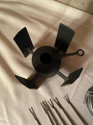 NEW ENAMELWARE FONDU POT AND MEAT AND CHEESE SERVING BOARD/PLATTER AND MORE