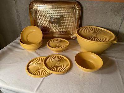 TUPPERWARE BOWLS W/LIDS AND DISPOSABLE TRAYS