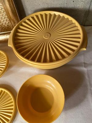 TUPPERWARE BOWLS W/LIDS AND DISPOSABLE TRAYS