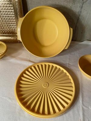 TUPPERWARE BOWLS W/LIDS AND DISPOSABLE TRAYS