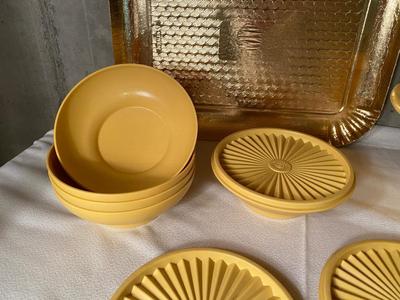 TUPPERWARE BOWLS W/LIDS AND DISPOSABLE TRAYS