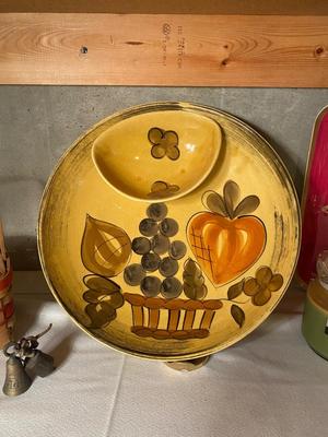 CHIP AND DIP DISH, SERVING TRAY, CANDLES IN JARS AND LONGABERGER BASKET