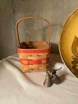 CHIP AND DIP DISH, SERVING TRAY, CANDLES IN JARS AND LONGABERGER BASKET