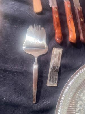 KROMEX LAZY SUSAN SERVER, CUTLERY, BLUE AND WHITE TIN TRAYS AND MORE