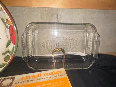 CLAY ART ITALIANO PLATTER, RAVIOLI MAKER, BAKING DISH & LONGABERGER BASKET