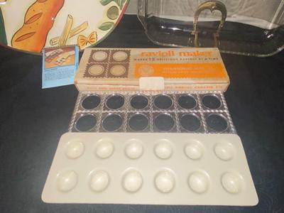 CLAY ART ITALIANO PLATTER, RAVIOLI MAKER, BAKING DISH & LONGABERGER BASKET
