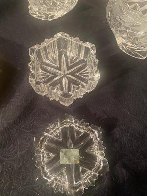 LEAD CRYSTAL HOLIDAY SLEIGH CREAM AND SUGAR CONTAINER AND CENTER PIECES, ALSO TRINKET BOX, CANDLES , AND MORE