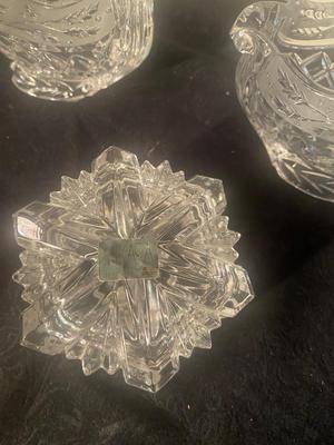 LEAD CRYSTAL HOLIDAY SLEIGH CREAM AND SUGAR CONTAINER AND CENTER PIECES, ALSO TRINKET BOX, CANDLES , AND MORE