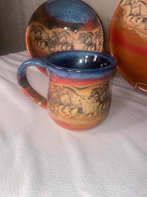 COMPLETE 4 PLACE SETTING OF ALWAYS AZUL POTTERY DINNERWARE