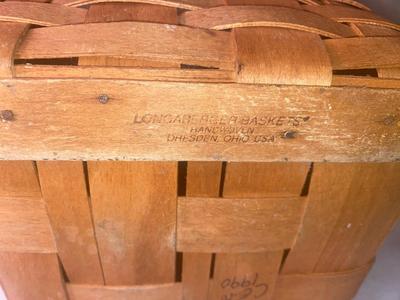 HAND CARVED FOLK ART AND LONGABERGER BASKET