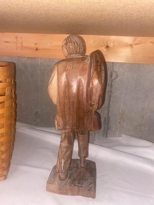 HAND CARVED FOLK ART AND LONGABERGER BASKET