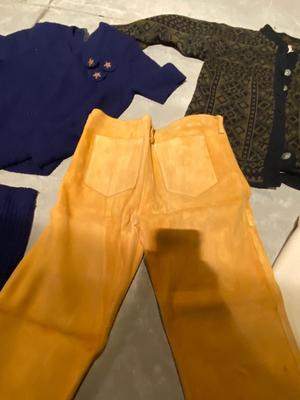 VINTAGE LEATHER PANTS, LETTER SWEATER AND OTHER VINTAGE CLOTHING