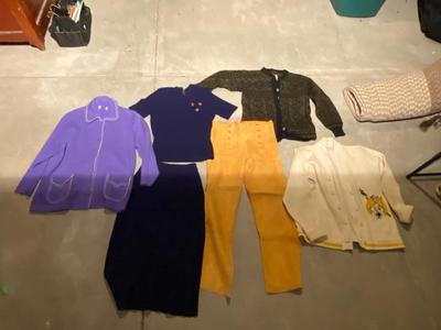 VINTAGE LEATHER PANTS, LETTER SWEATER AND OTHER VINTAGE CLOTHING