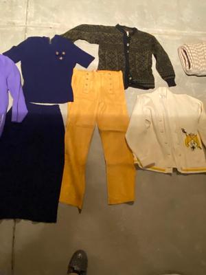 VINTAGE LEATHER PANTS, LETTER SWEATER AND OTHER VINTAGE CLOTHING