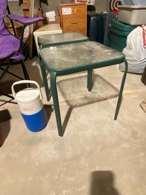 PATIO TABLES, COOLERS, FOLDING CHAIR