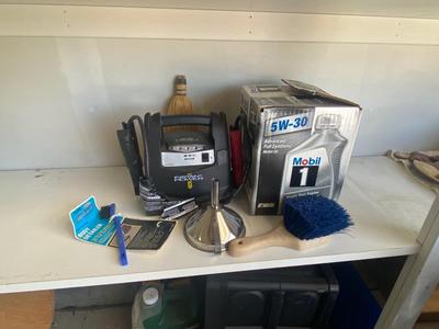NEW CASE OF MOBIL 1 5W-30 OIL, CAR JUMP STARTER AND MORE