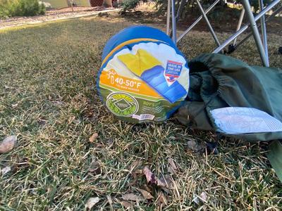 VERY KUSH LAWN CHAIRS, STYROFOAM COOLER AND SLEEPING BAG