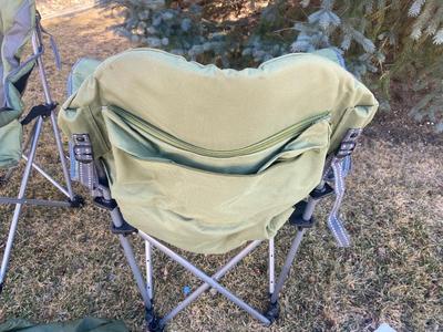 VERY KUSH LAWN CHAIRS, STYROFOAM COOLER AND SLEEPING BAG