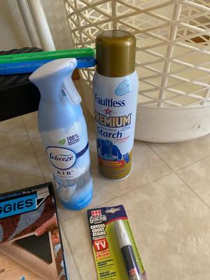 STEP STOOL, LAUNDRY BASKET, STARCH, STEAMER, DOWNY UNSTOPPABLES AND MORE