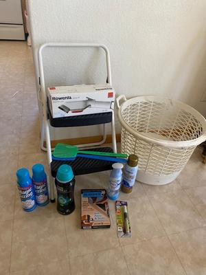 STEP STOOL, LAUNDRY BASKET, STARCH, STEAMER, DOWNY UNSTOPPABLES AND MORE