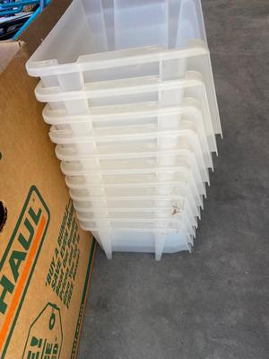A TON OF HANGERS, CARDBOARD BARREL, AND ORGANIZING TOTES