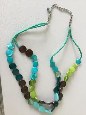 Colorful blues and green 2 layer beaded necklace