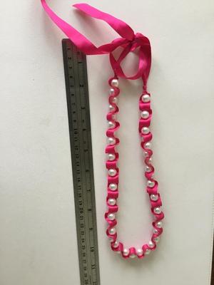 Pink faux beaded ribbon necklace