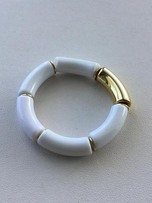 Gold tone white stretchy fashion bracelet