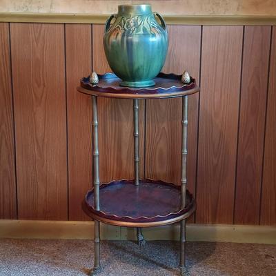 LOT 2: Roseville Pottery Baneda Green Vase w/ Metal-Legged Table