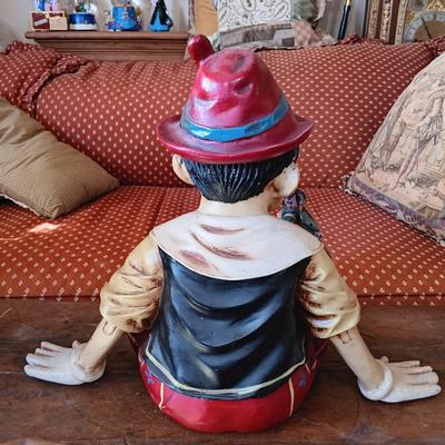 LOT 8: Large Resin Pinocchio Figurine w/ Resin Mickey Mouse Staue and Set of 3 Fairytale Books