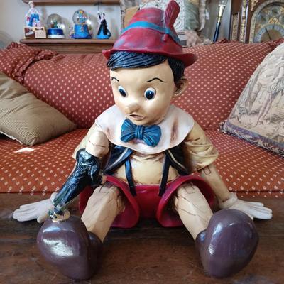 LOT 8: Large Resin Pinocchio Figurine w/ Resin Mickey Mouse Staue and Set of 3 Fairytale Books