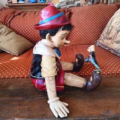 LOT 8: Large Resin Pinocchio Figurine w/ Resin Mickey Mouse Staue and Set of 3 Fairytale Books