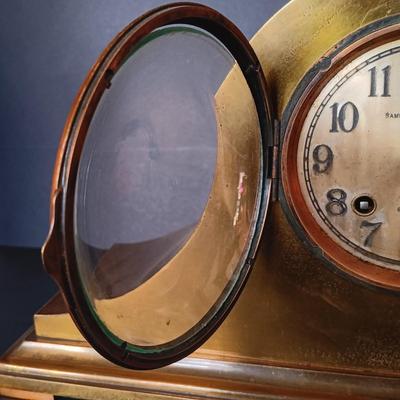 LOT 15: Samuel Kirk & Son Inc. Brass Chelsea Ship's Bell Tambour Mantel Clock