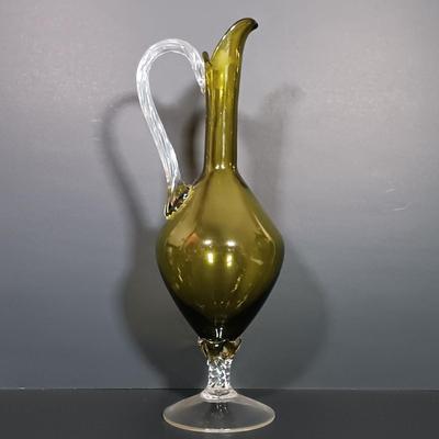 LOT 18: MCM Green Glass Decanter with Cordial Glasses