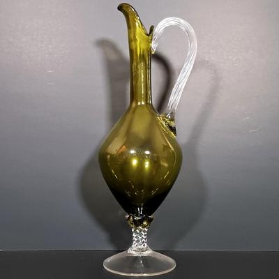 LOT 18: MCM Green Glass Decanter with Cordial Glasses