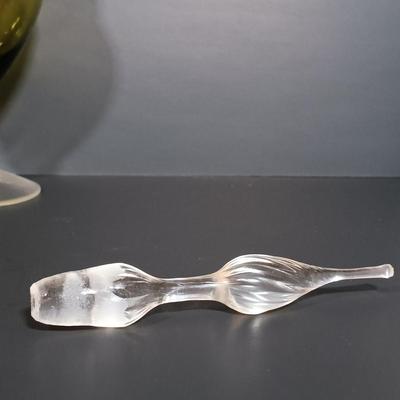 LOT 18: MCM Green Glass Decanter with Cordial Glasses