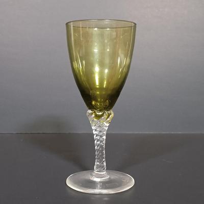 LOT 18: MCM Green Glass Decanter with Cordial Glasses