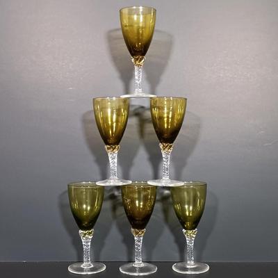LOT 18: MCM Green Glass Decanter with Cordial Glasses