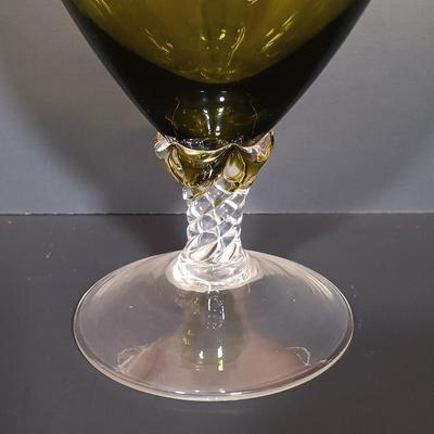 LOT 18: MCM Green Glass Decanter with Cordial Glasses