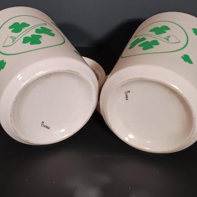 LOT 19: Lefton Shamrock Music Box Teapot and Teacup with O'Dunk 'n' O'Bright Placemats and Mugs & More