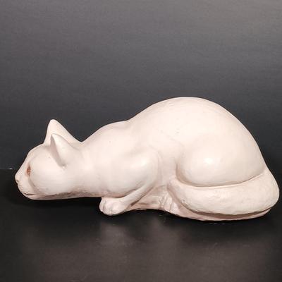 LOT 21: Cast Iron Cat Doorstop, Chalkware Crouching Cat & Italian 'Spaghetti Cat' (Some Broken Fur)