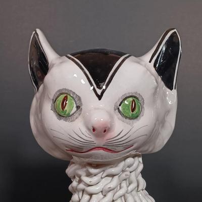 LOT 21: Cast Iron Cat Doorstop, Chalkware Crouching Cat & Italian 'Spaghetti Cat' (Some Broken Fur)