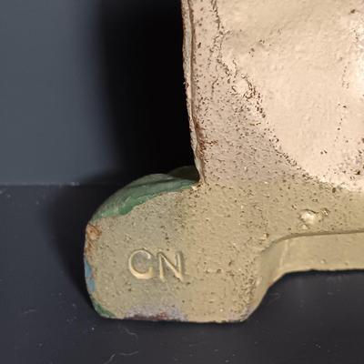 LOT 21: Cast Iron Cat Doorstop, Chalkware Crouching Cat & Italian 'Spaghetti Cat' (Some Broken Fur)